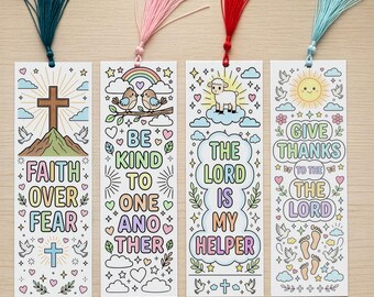 5 Bible Verse Coloring Bookmarks SVG PDF, Christian Scripture Art for Kids, Sunday School Activity, Faith Based Coloring Page,Religious Gift