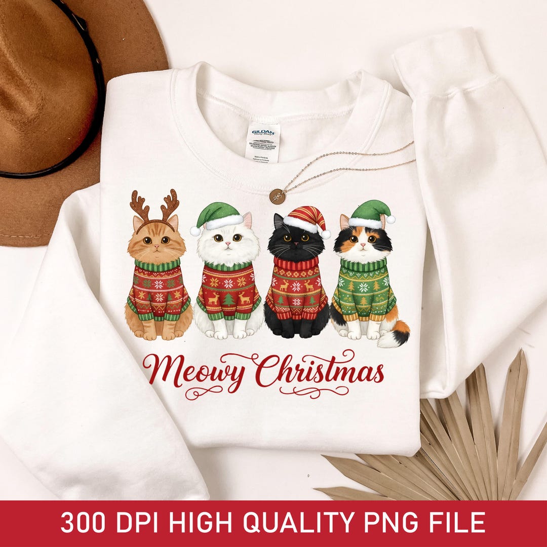 Meowy Christmas Png, Christmas Cat Png, Cute Cats With Santa Claus Hat ...