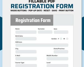 Ultimate Black Fillable Registration Form with Droplist | Student Enrollment Form | Course Signup Form | Editable PDF | Instant Download