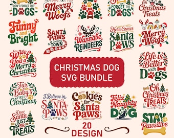 Christmas Dog SVG PNG Bundle, Xmas Dog Svg, Dog Bandana Svg, Dog Quote Svg, Merry Christmas SVG, Christmas Ornaments Svg, Holiday Png
