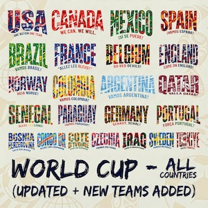 Paquete de imágenes PNG de países de la Copa Mundial de Fútbol, selecciones nacionales de fútbol en formato PNG, Campeonato de Fútbol 2026, diseño tipográfico de banderas culturales, aficionado al fútbol