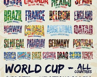 World Soccer Cup Countries PNG Bundle, National Soccer Teams PNG, Football Championship 2026, Cultural Flag Typography Design, Football Fan