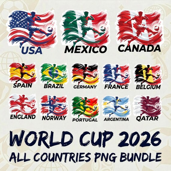 World Cup 2026 Countries PNG Bundle, Football Nations Clipart, International Soccer Teams PNG, World Cup Soccer Designs, World Cup Teams Png
