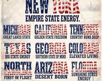 Paint USA State Png Bundle, Textured American Flag State Png, Patriotic USA Letters Sublimation, 250th Anniversary State Pride Art