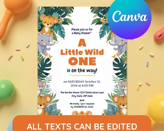 Editable Boy Baby Shower Invitation Template, Blue Wild One Theme, Instant Download, Baby Shower Invite, Printable Baby Shower Card