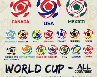 World Soccer Cup Countries Icons PNG Bundle, Soccer Nations Icon Set, 2026 Football Teams Design, WC 2026 Nations Pack, Football Team Icons
