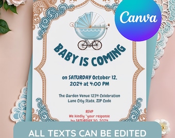 Editable Boy Baby Shower Invitation Template, Blue Wild One Theme, Instant Download, Baby Shower Invite, Printable Baby Shower Card
