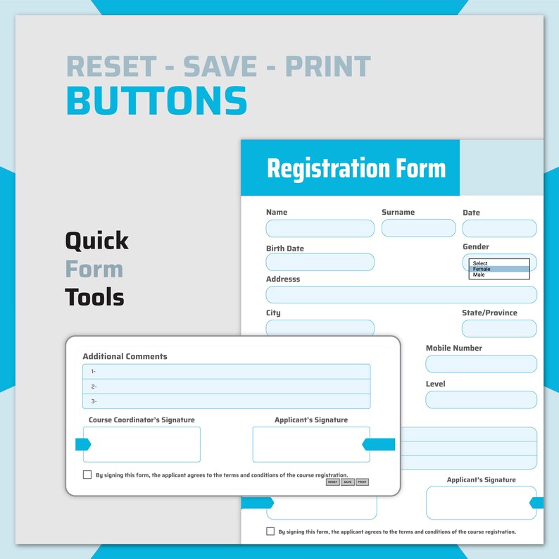 Ultimate Blue Fillable Registration Form With Droplist | Editable PDF ...