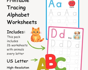 Alphabet-Ablaufverfolgungs-Arbeitsblätter für Kinder, druckbares ABC-Ablaufverfolgungsbuch, Vorschul- und Kindergarten-Handschriftübungen, Buchstabenlernaktivität