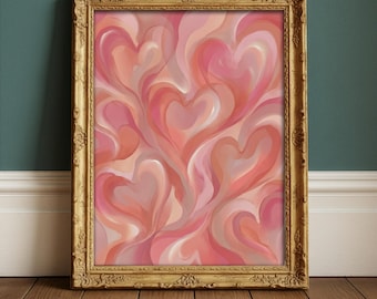 Romantic Heart Abstract Wall Art Printable, Valentines Day Love Art, Pink Heart Digital Download, Modern Love Wall Decor, Printable Wall Art