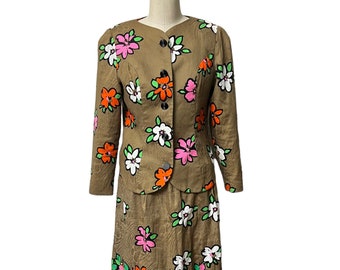 1980s Anne Crimmins for UMI Collections Floral Suit Womens Vintage Medium