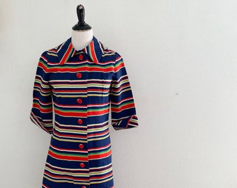 1960s Shirt Dress Bold Stripes Preppy Button Front Womens Vintage Medium