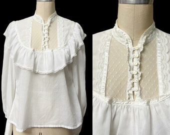 Jessica's Gunnes San Francisco Ivory Victorian Style Blouse Lace Satin Ruffle Womens Vintage Medium Large Gunne Sax