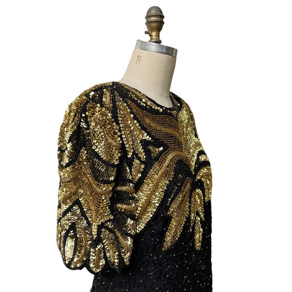 Carina Black And Gold Heavily Beaded and Sequins … - image 7