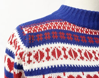 1970s Rovi Sportswear Valentines Ski Sweater Hearts Womens Vintage Medium Large