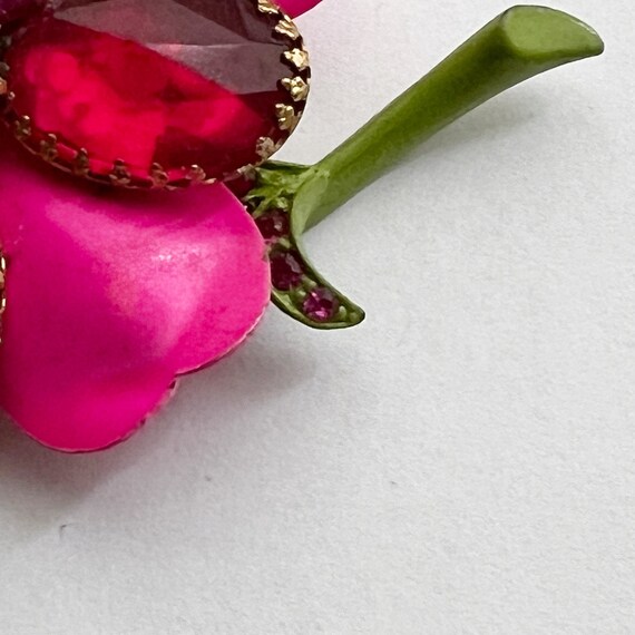 1960s Jewel Enamel Flower Brooch Hot Pink Pin - image 4