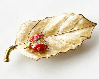 Avon SP Ladybug On Leaf Brooch 2 In 1 Womens Vintage Pin