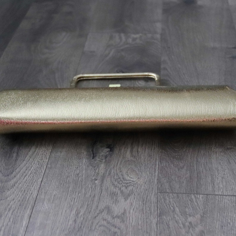 1960s Gold Metallic Foil Handbag Slim Rectangle Top Handle Made in Florida