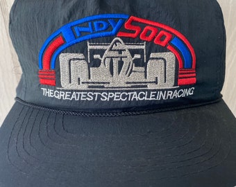 1980s Indy 500 Snap Back Hat SS Sport Service Polyester Metallic Wide Brim The Greatest Spectacle In Racing