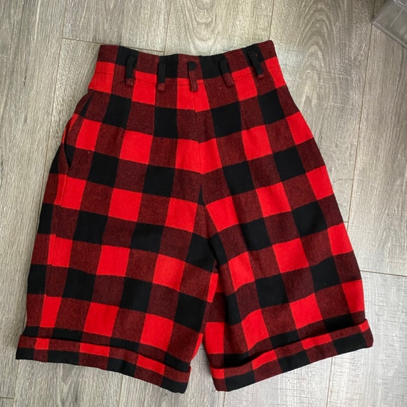 1980s British Khaki Buffalo Check Plaid Shorts Hi… - image 2