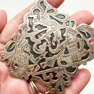 Vintage Guatemala Silver Brooch Aztec Dragon Oversized Statement Pin