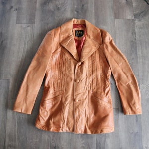 1970s Adler Leather Jacket Camel 3 Button Blazer Soft Mens Vintage 40 Large