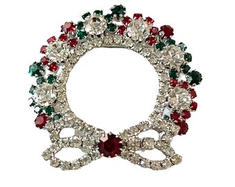 Eisenberg Ice Christmas Brooch Wreath Rhinestones Women’s Vintage Pin