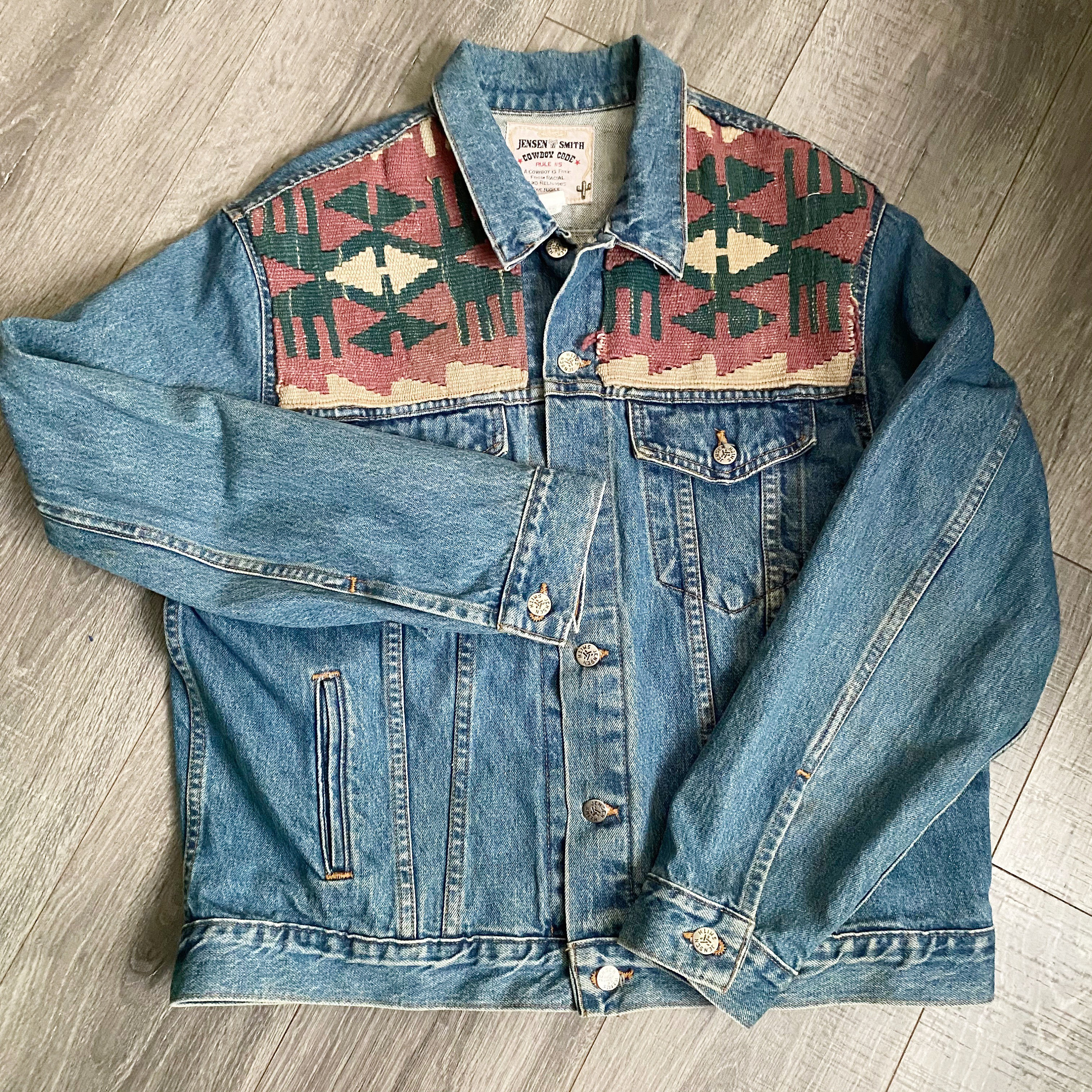 1980s Jensen Smith Kilim Denim Jacket Made in USA Jean