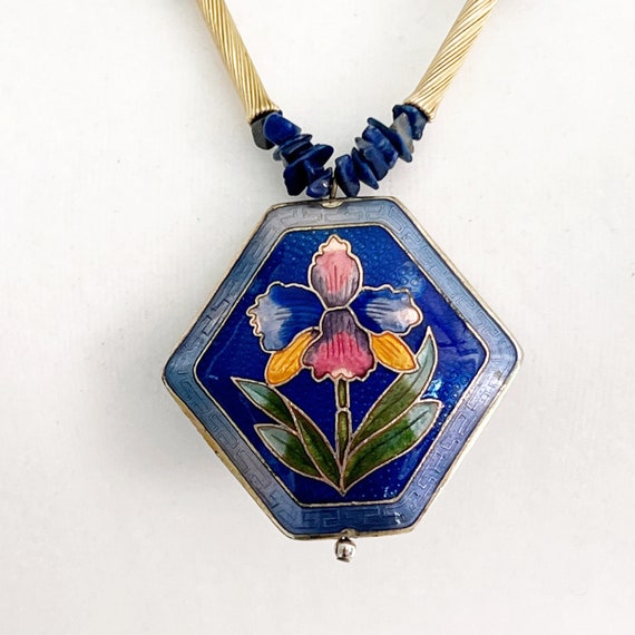 Cloisonné Statement Necklace Royal Blue Flower Be… - image 3