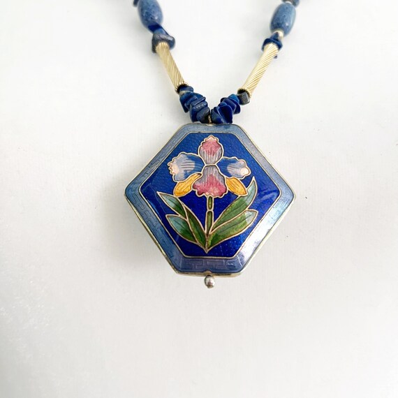 Cloisonné Statement Necklace Royal Blue Flower Be… - image 4