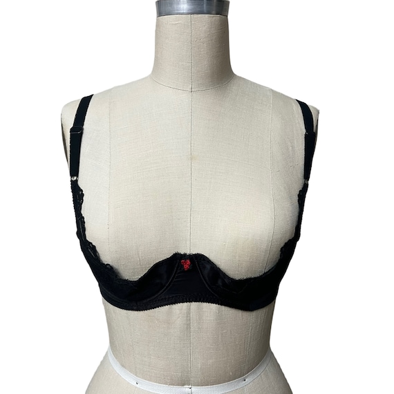 1970s Fredericks of Hollywood Shelf Bra Open Cup Sexy Black Vintage 34B 