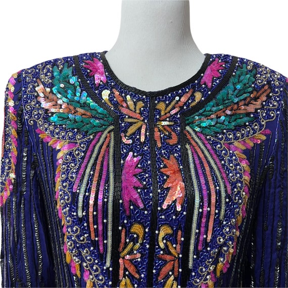 1980s Carina Ornate Beaded Sequins Dress Art Deco… - image 4