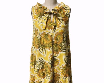 1960s Hawaiiana Modes Maxi Dress A Line Floral Print Tiki Womens Vintage Medium