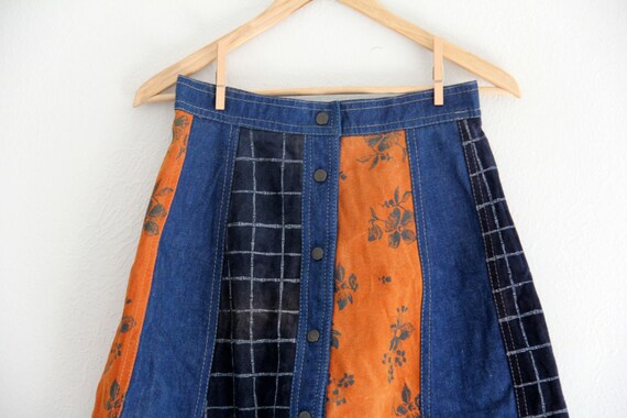 1980s Suede Patch Skirt Denim Western Snap Front … - image 2