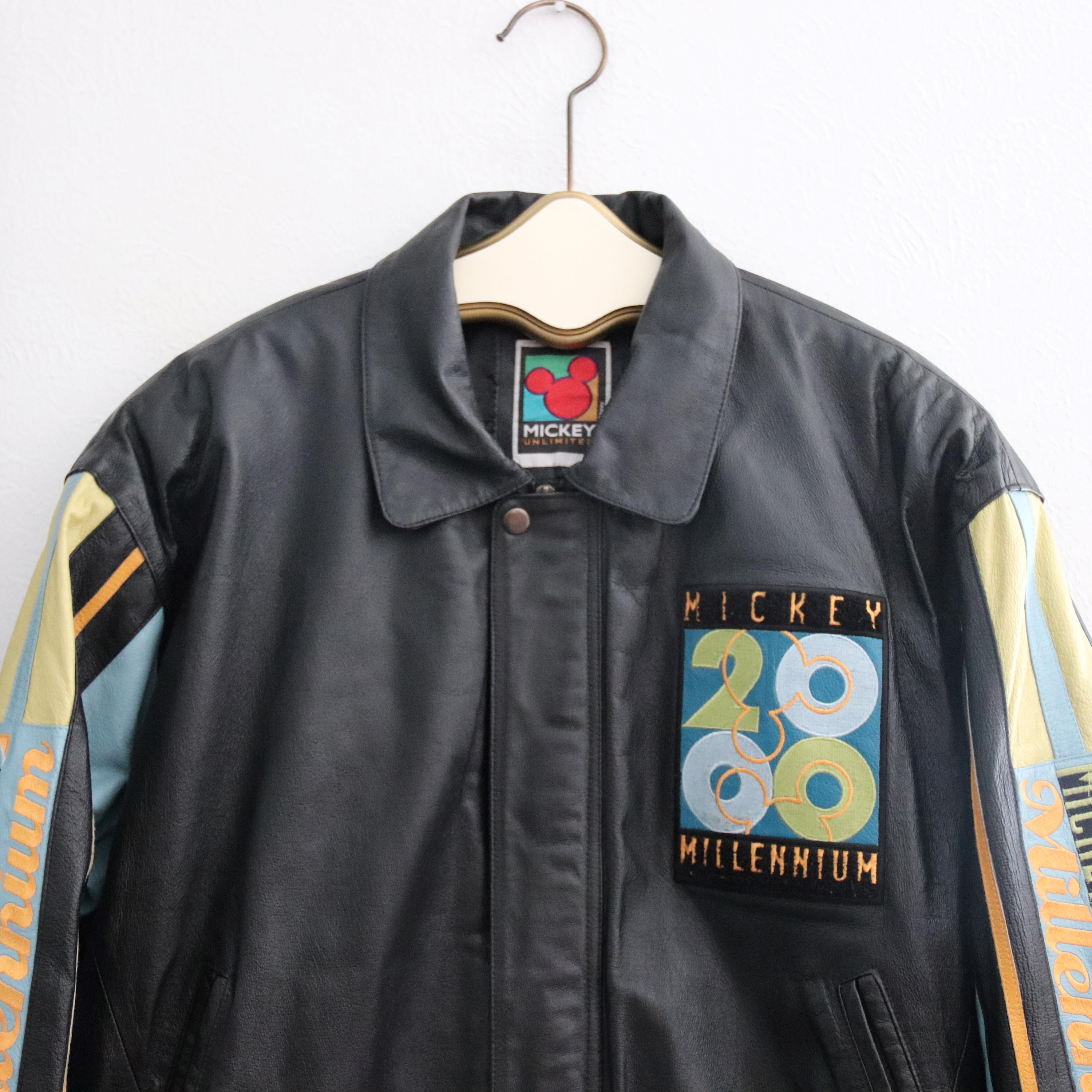 1990s Mickey Mouse Leather Jacket 2000 Millenium Embroidered