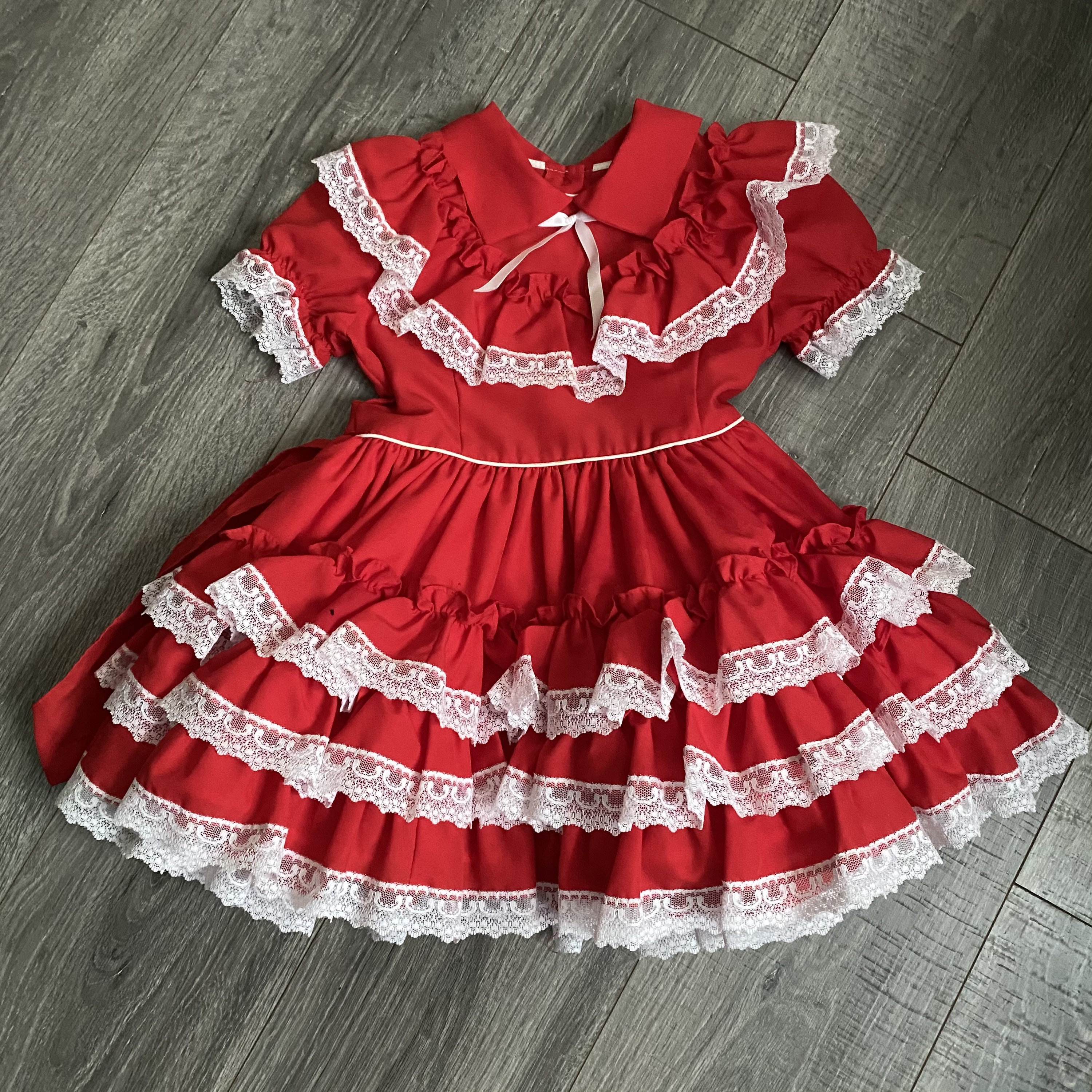 1980s Golden Age Little Girls Pageant Dress Red Lace Ruffles Christmas Vintage Size 4 1980s Golden Age Little Girls Pageant Dress Red Lace Ruffles Christmas Vintage Size 4