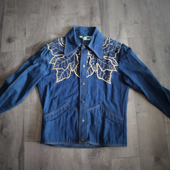 1970s Antonio Guiseppe Denim Jacket Gold Embroide… - image 2