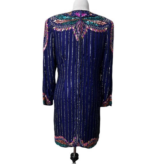 1980s Carina Ornate Beaded Sequins Dress Art Deco… - image 7