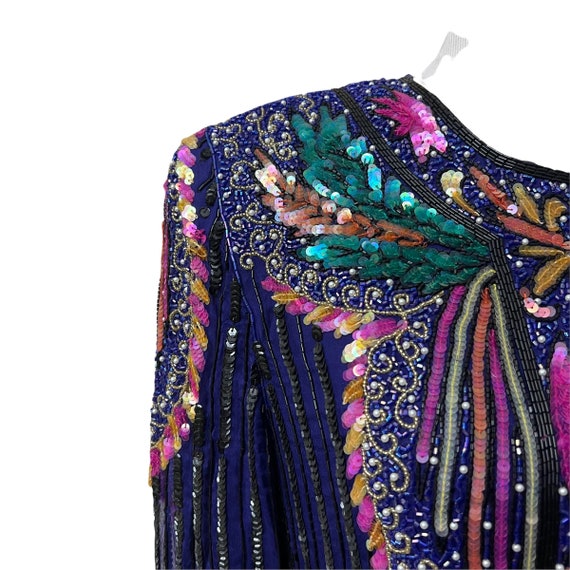 1980s Carina Ornate Beaded Sequins Dress Art Deco… - image 3