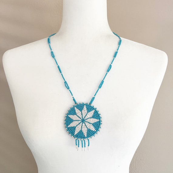 1980s Seed Bead Star Necklace Native American Wom… - image 1