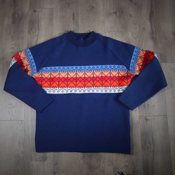 1960s Ski Sport Sweater Wool Hearts Mock Turtlenec
