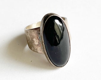Southwest Style Mexico Ring Sterling Silver Onyx Stone Oversized Statement Mens Womens 8 1/4