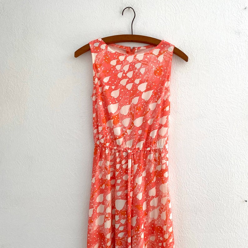 1970s Polyester Leisure Jumpsuit Pink White Leaves Wide Leg Etsy