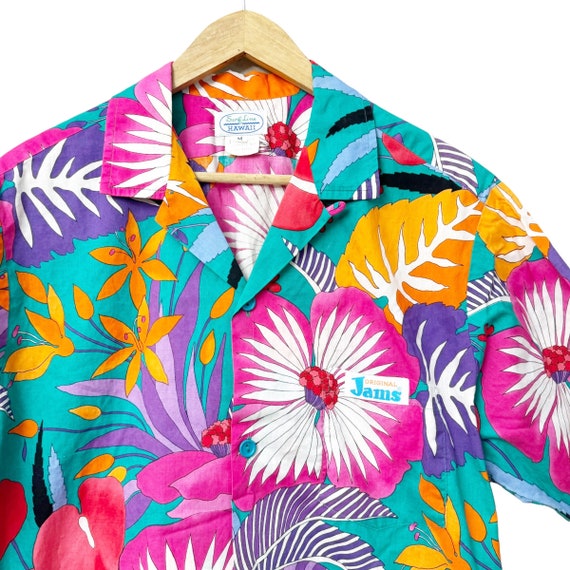 Jams Hawaiian Shirt Surf Line Hawaii Bright Mens Vint… Gem