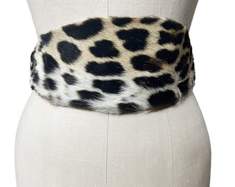 Animal Print Fur Belt Wide Leather Womens Vintage Small Medium