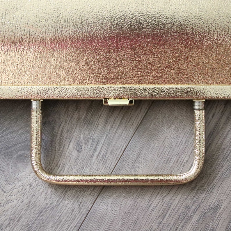1960s Gold Metallic Foil Handbag Slim Rectangle Top Handle Made in Florida