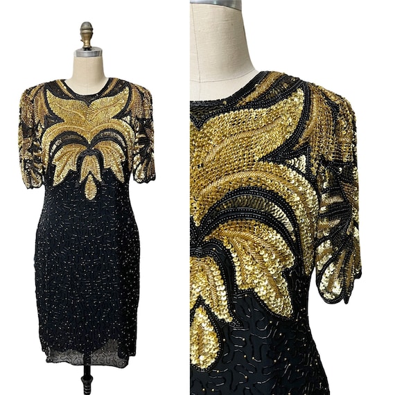 Carina Black And Gold Heavily Beaded and Sequins … - image 1