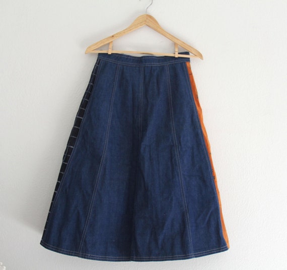 1980s Suede Patch Skirt Denim Western Snap Front … - image 4