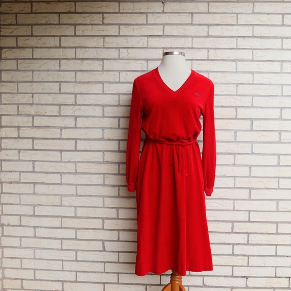 1970s David Crystal Lacoste Red Velvet Tie Waist D