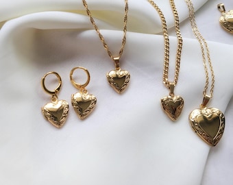 18K Gold Filled Heart Locket Necklace, Custom Engraved Necklace, Photo Necklace, Personalized Gifts, Gift for Mom, Anniversary Gifts, gift